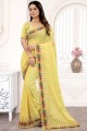 Saree in Georgette with Yellow Embroidered