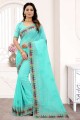 Saree in Sky blue with Georgette Embroidered