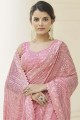 Baby pink Saree with Zari,thread,embroidered Georgette