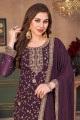 Faux georgette Wine  Eid Palazzo Suit in Embroidered