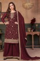 Maroon Eid Palazzo Suit with Embroidered Faux georgette