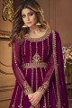 Georgette Eid Sharara Suit with Embroidered in Burgundy