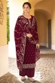 Maroon Eid Palazzo Suit with Stone with moti Faux georgette