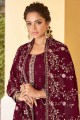 Maroon Eid Palazzo Suit with Stone with moti Faux georgette