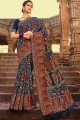 Printed Saree in Blue Silk