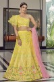 Yellow Party Lehenga Choli in Art silk with Embroidered