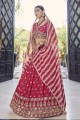 Embroidered Georgette Party Lehenga Choli in Coral red with Dupatta
