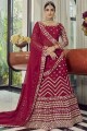 Georgette Coral red Party Lehenga Choli in Embroidered