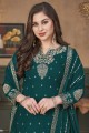 Green Eid Sharara Suit in Faux georgette with Embroidered