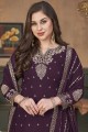 Eid Sharara Suit in Wine  Faux georgette with Embroidered