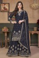 Faux georgette Eid Sharara Suit with Embroidered in Blue