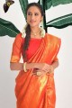 Orange Weaving Saree in Silk