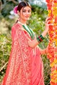 Party Wear Saree in Pink Cotton with Weaving