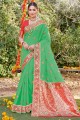 Sea green Party Wear Saree in Cotton with Weaving
