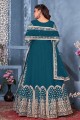 Net Eid Anarkali Suit with Embroidered in Blue