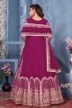 Net Eid Anarkali Suit in Burgundy  with Embroidered