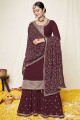 Maroon Georgette Embroidered Eid Sharara Suit with Dupatta