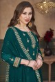 Faux georgette Eid Palazzo Suit in Green with Embroidered
