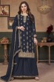 Faux georgette Eid Palazzo Suit with Embroidered in Blue