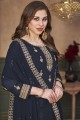 Faux georgette Eid Palazzo Suit with Embroidered in Blue