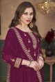 Eid Palazzo Suit in Maroon Faux georgette with Embroidered