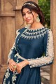 Silk Embroidered Teal blue Eid Anarkali Suit with Dupatta