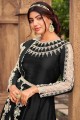 Embroidered Silk Eid Anarkali Suit in Black with Dupatta