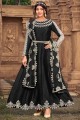 Embroidered Silk Eid Anarkali Suit in Black with Dupatta