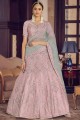 Crepe Party Lehenga Choli in Peach with Embroidered