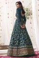 Eid Anarkali Suit in Teal blue Net with Embroidered