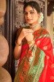 Weaving Red Saree with Banarasi silk  Blouse