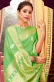 Weaving Cotton Saree in Green with Blouse