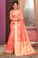 Saree in Peach Cotton with Weaving