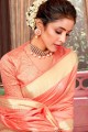 Saree in Peach Cotton with Weaving