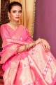 Pink Saree in Weaving Cotton