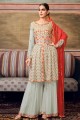 Grey Embroidered Palazzo Suit in Faux georgette