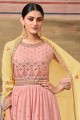 Embroidered Palazzo Suit in Peach Faux georgette