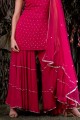 Embroidered Pink Palazzo Suit with Georgette Dupatta