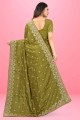 Silk Embroidered Mehndi Saree with Blouse
