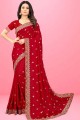 Red Embroidered in Silk Saree