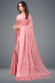 Saree in Pink Chinon chiffon with Embroidered