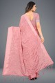 Saree in Pink Chinon chiffon with Embroidered