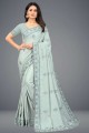 Embroidered Saree in Silk Sky blue