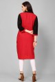 Red Kurti in Rayon with Plain