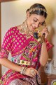 Pink Saree with Printed Patola silk