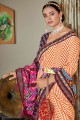 peach Saree with Printed Patola silk