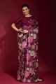 Wine  Georgette Saree with Embroidered