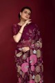 Wine  Georgette Saree with Embroidered
