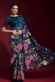 Georgette Saree in Blue with Embroidered