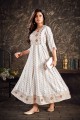 Printed Rayon Off white gown with Dupatta